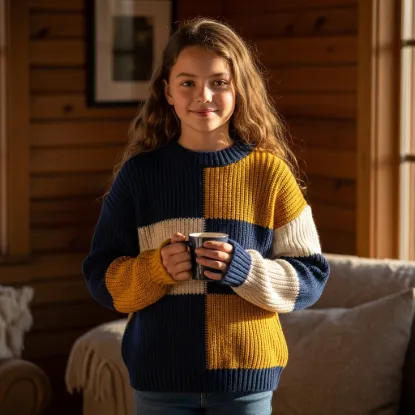 Arctic Cozy: Çocuklar İçin Renk Bloklu Selanik Örgü Triko Kazak